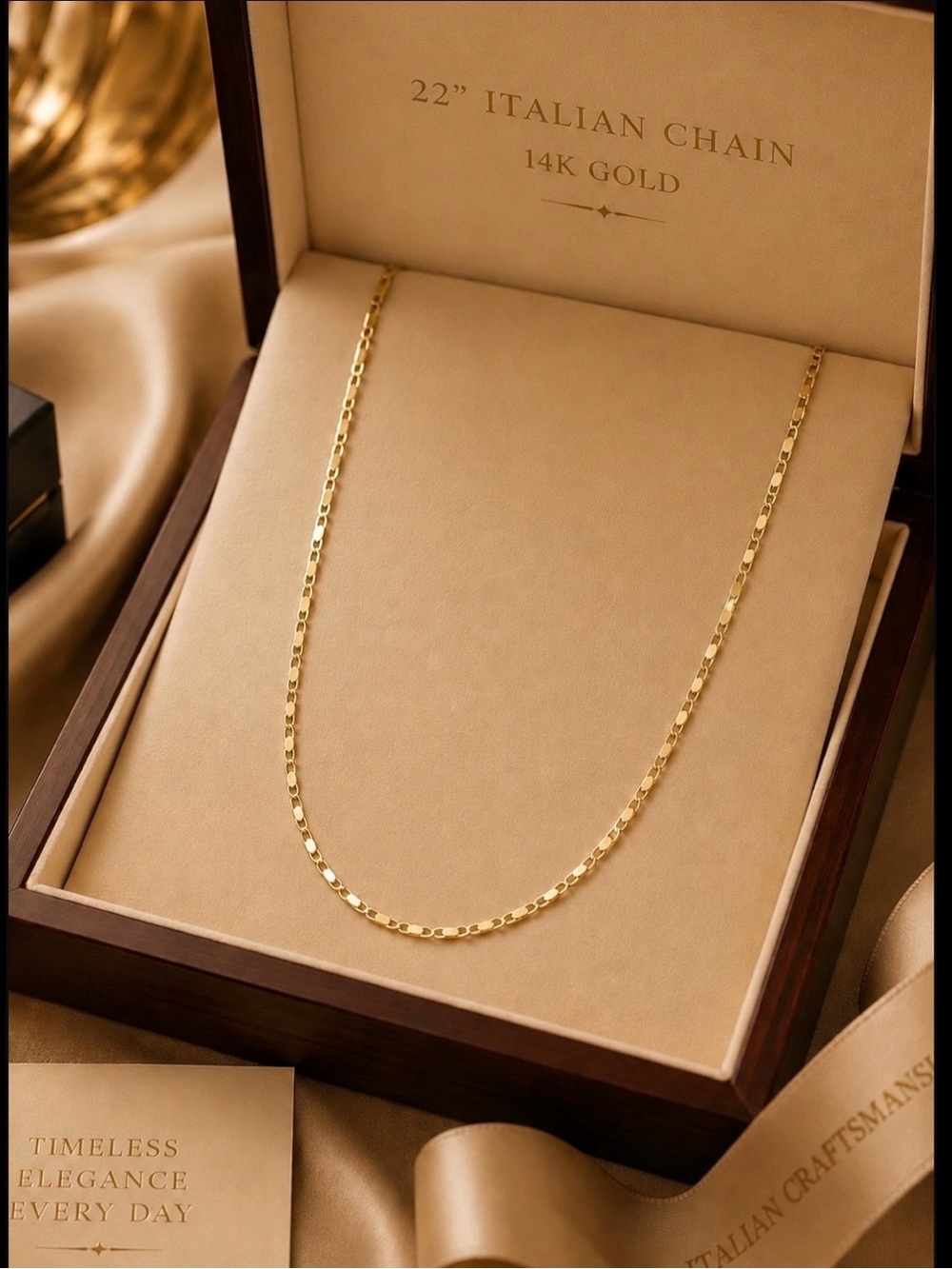 14K Gold Italian Chain Necklace - 22”